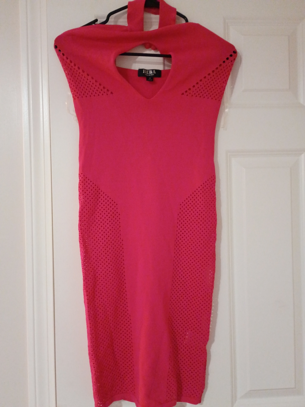 bebe Hot Pink Cutout Midi Bodycon Dress
